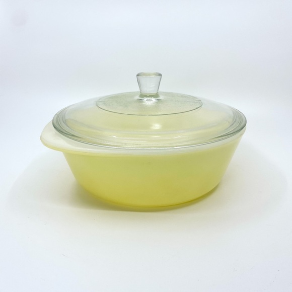 💛 Vintage Glasbake J514 Yellow 2 Qt Casserole Dish w/ Lid Buttery Pastel MCM 💛 - Picture 9 of 15
